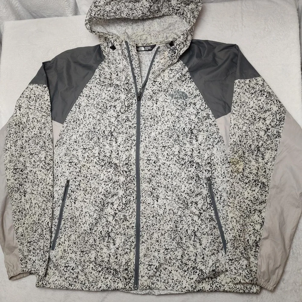 North Face Windbreaker‎ Mens XL White Flecked Hooded Full Zip Lightweight Jacket